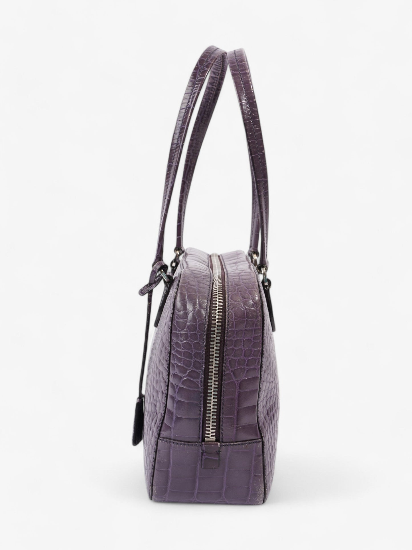 Prada Bauletto Bag Purple Embossed Leather