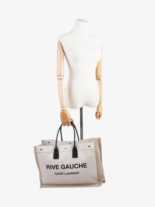 Saint Laurent Rive Gauche Tote Black / Natural Canvas