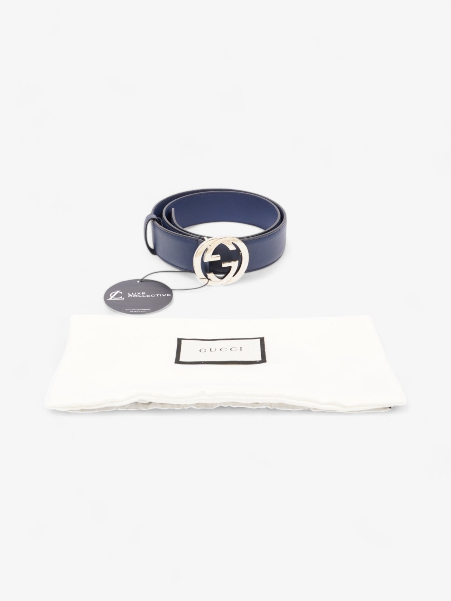 Gucci Interlocking G Belt Navy Blue / Gold Leather 80cm / 32"