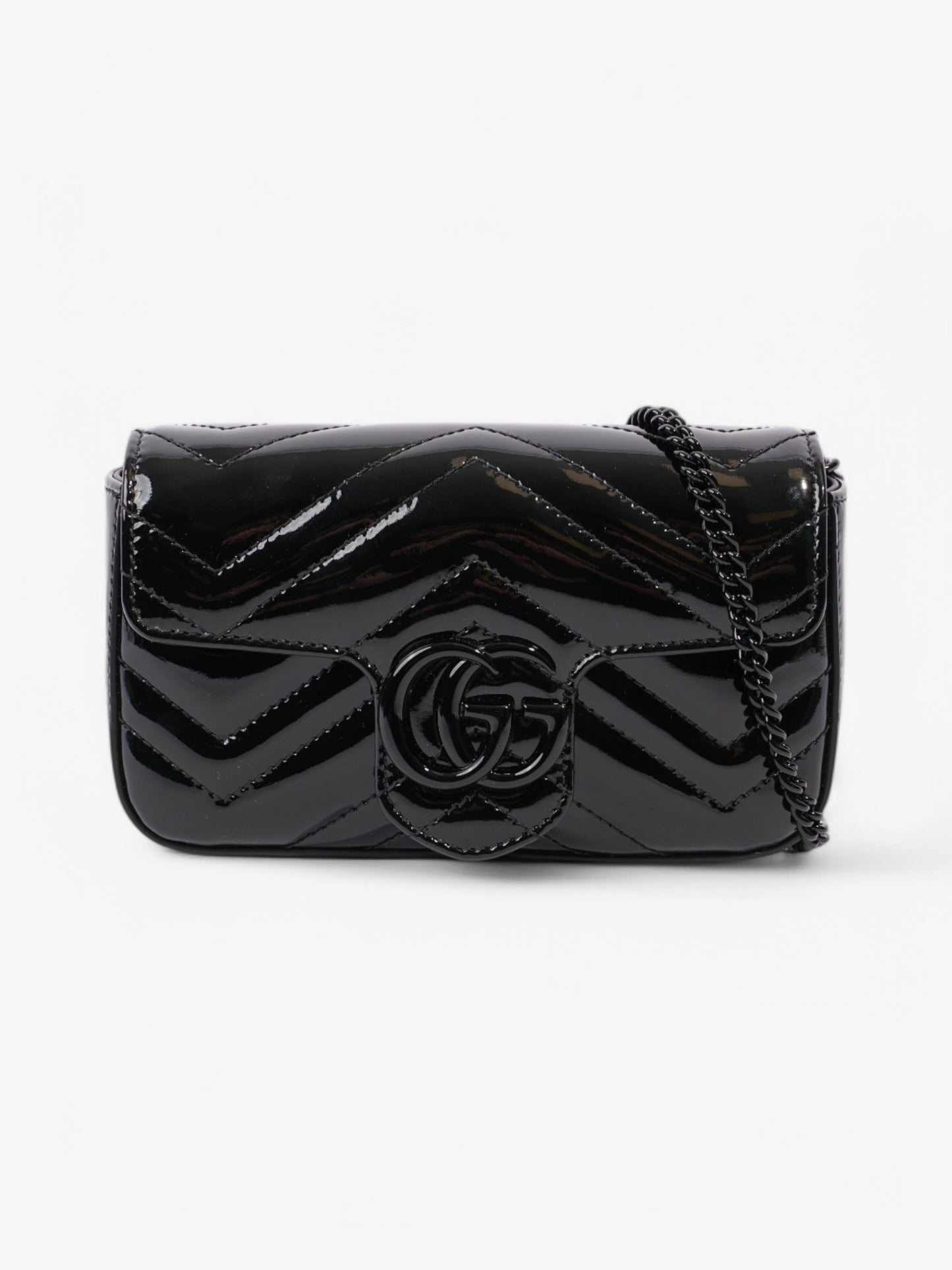 Gucci GG Marmont Black Patent Leather Super Mini