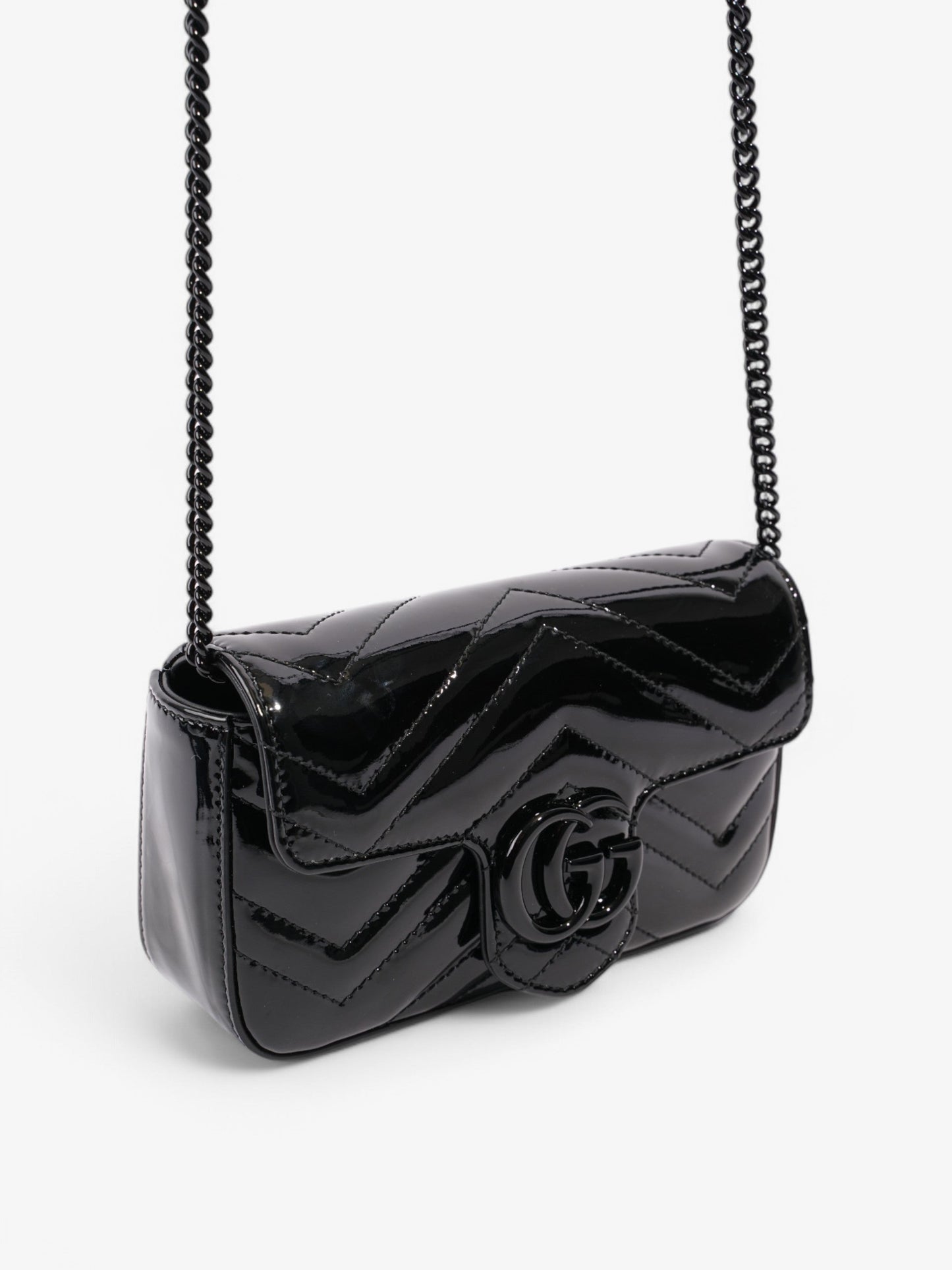 Gucci GG Marmont Black Patent Leather Super Mini