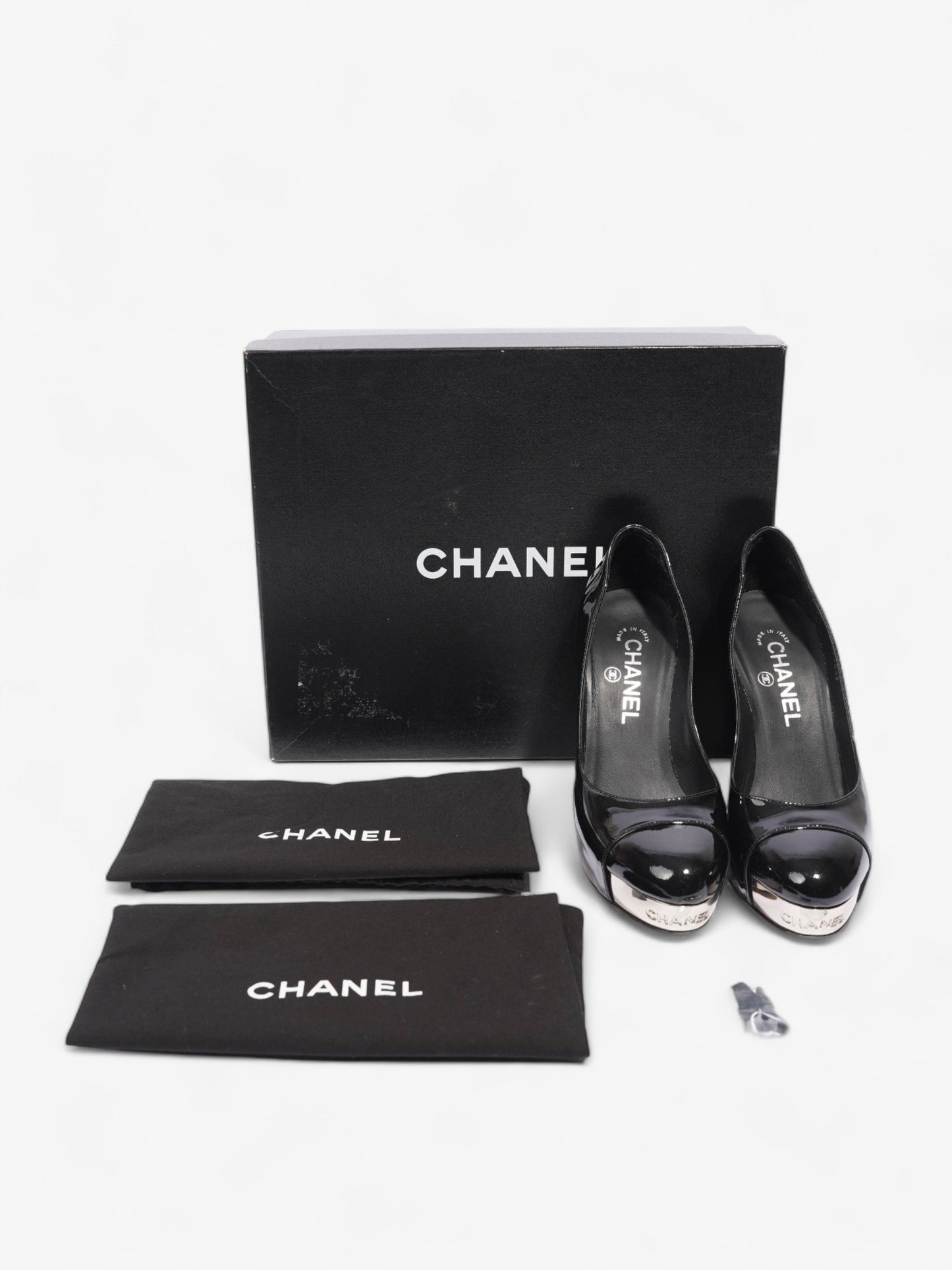 Chanel Platform Heel 100 Black Patent Leather EU 36 UK 3