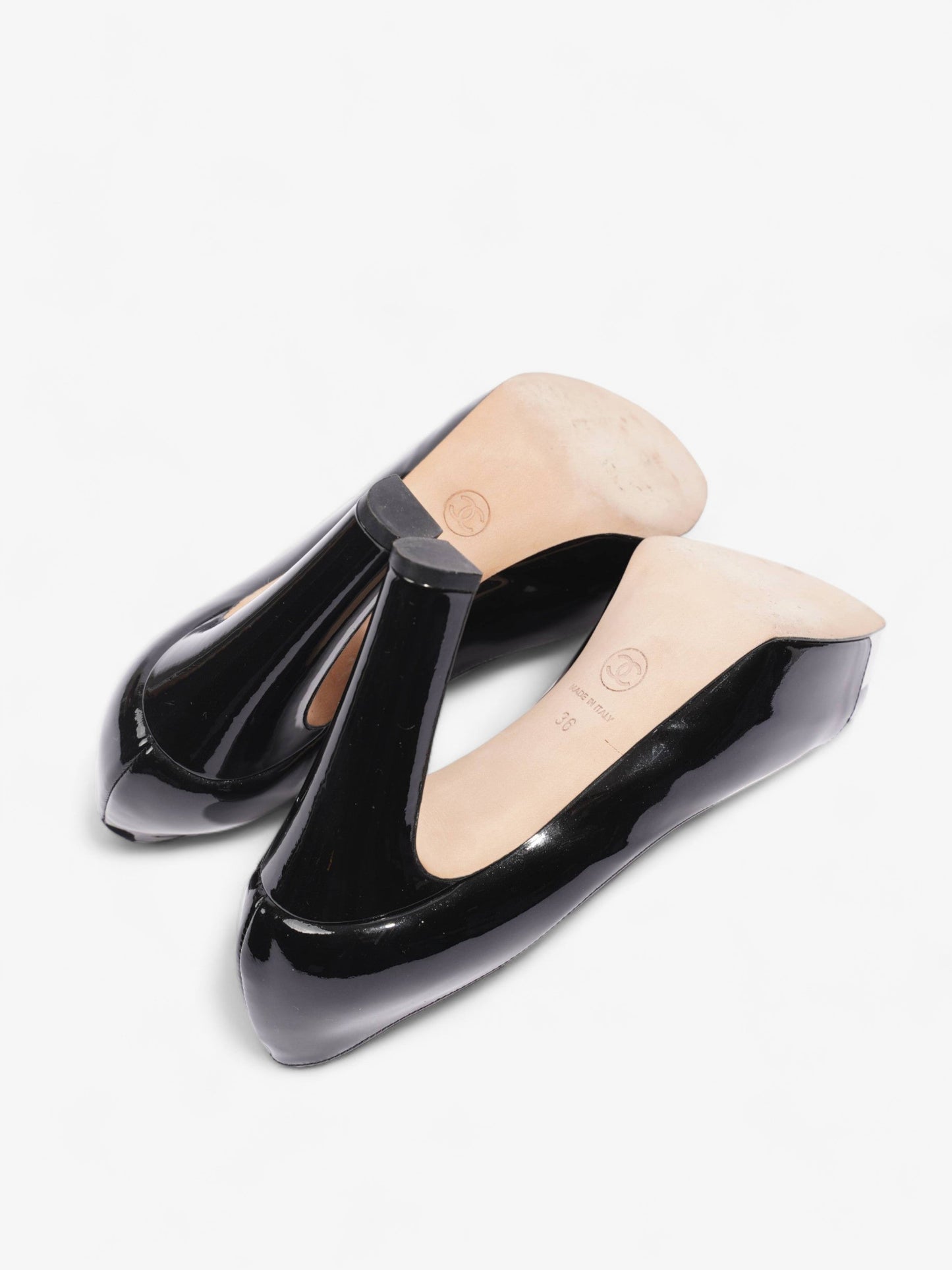 Chanel Platform Heel 100 Black Patent Leather EU 36 UK 3