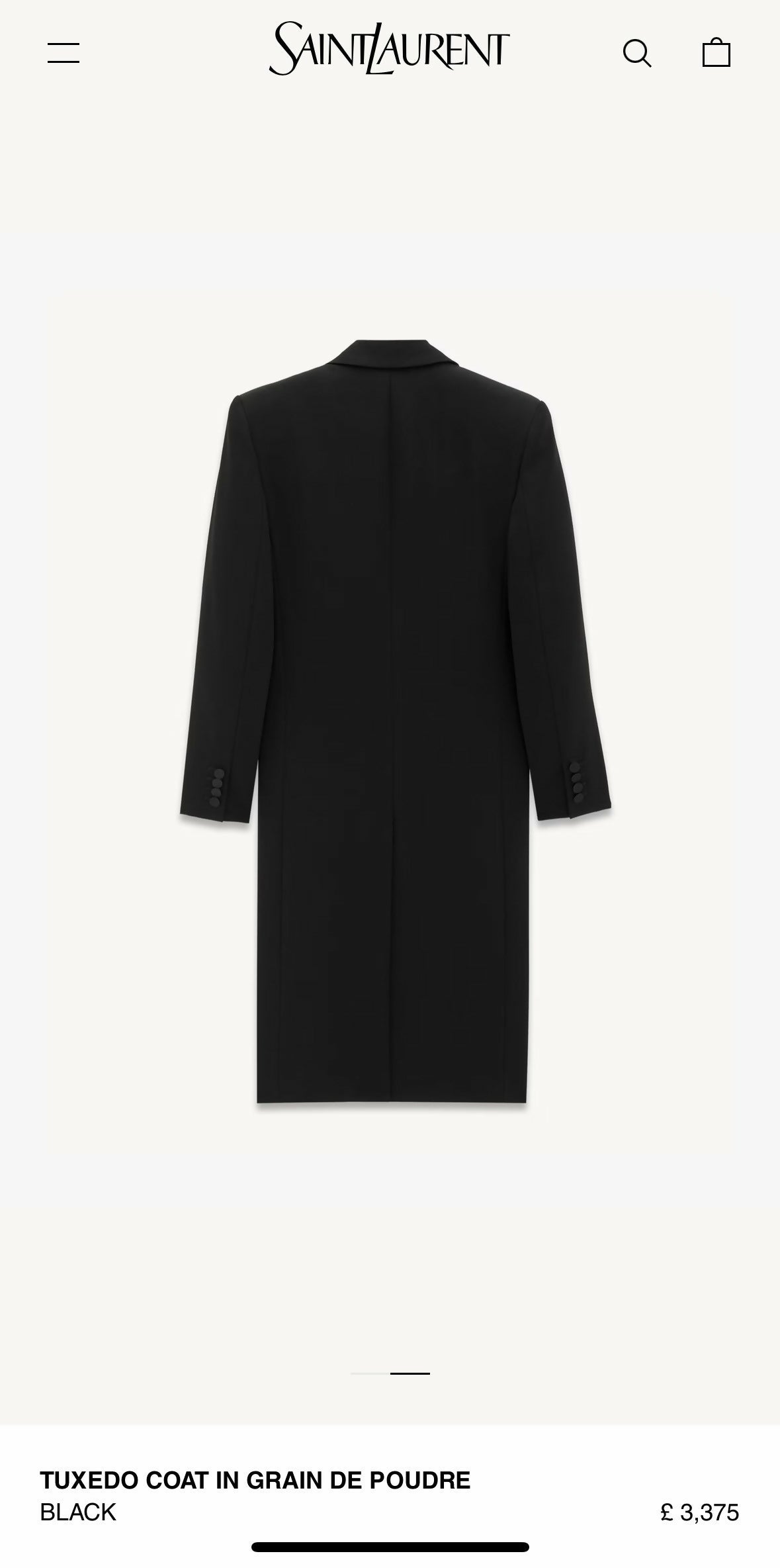 Saint Laurent Black Tuxedo Coat In Grain De Poudre + Saint Laurent YSL Logo Twisted Stripe Texture Brooch