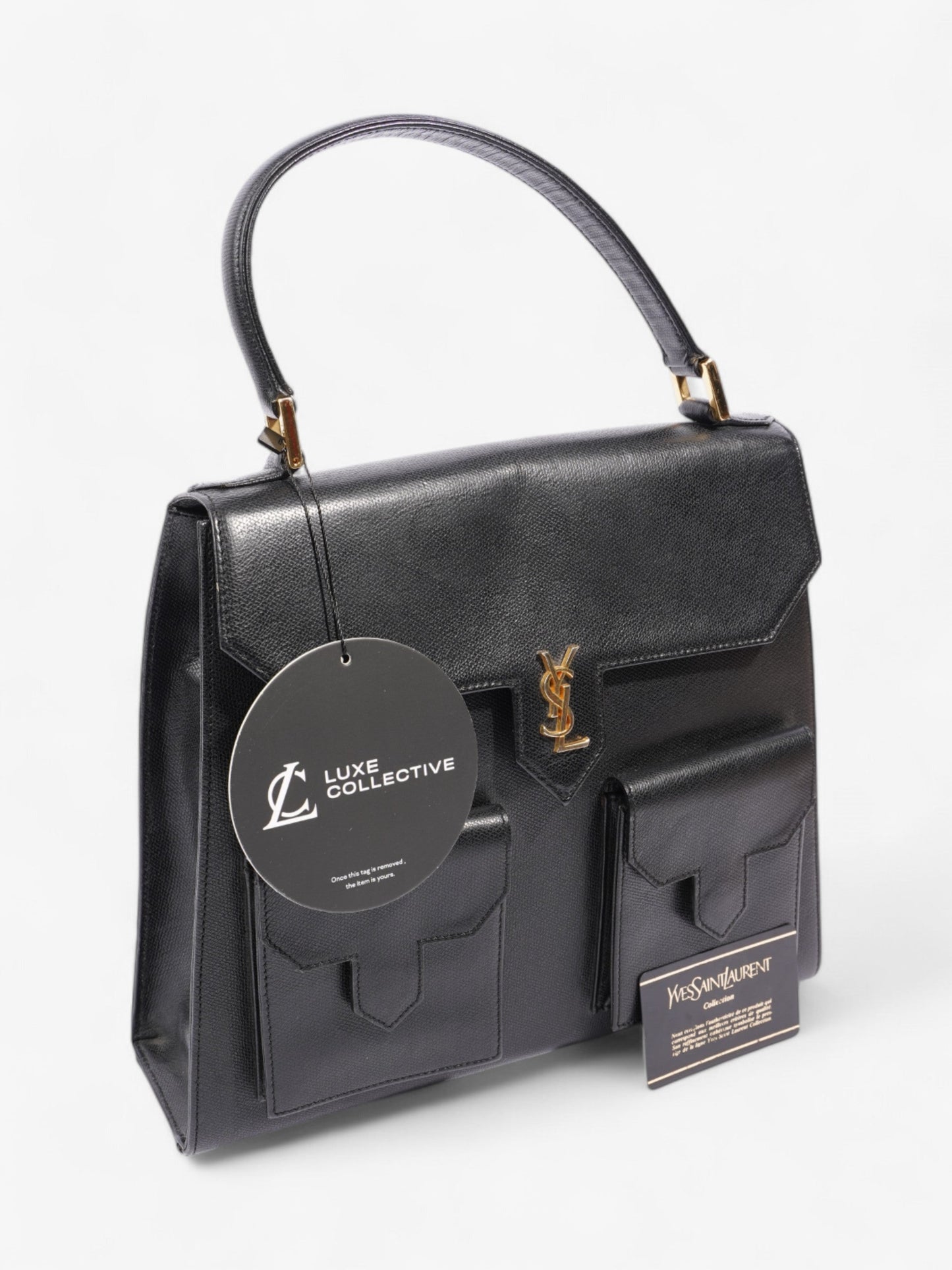 Saint Laurent Vintage Top Handle Black Grained Leather