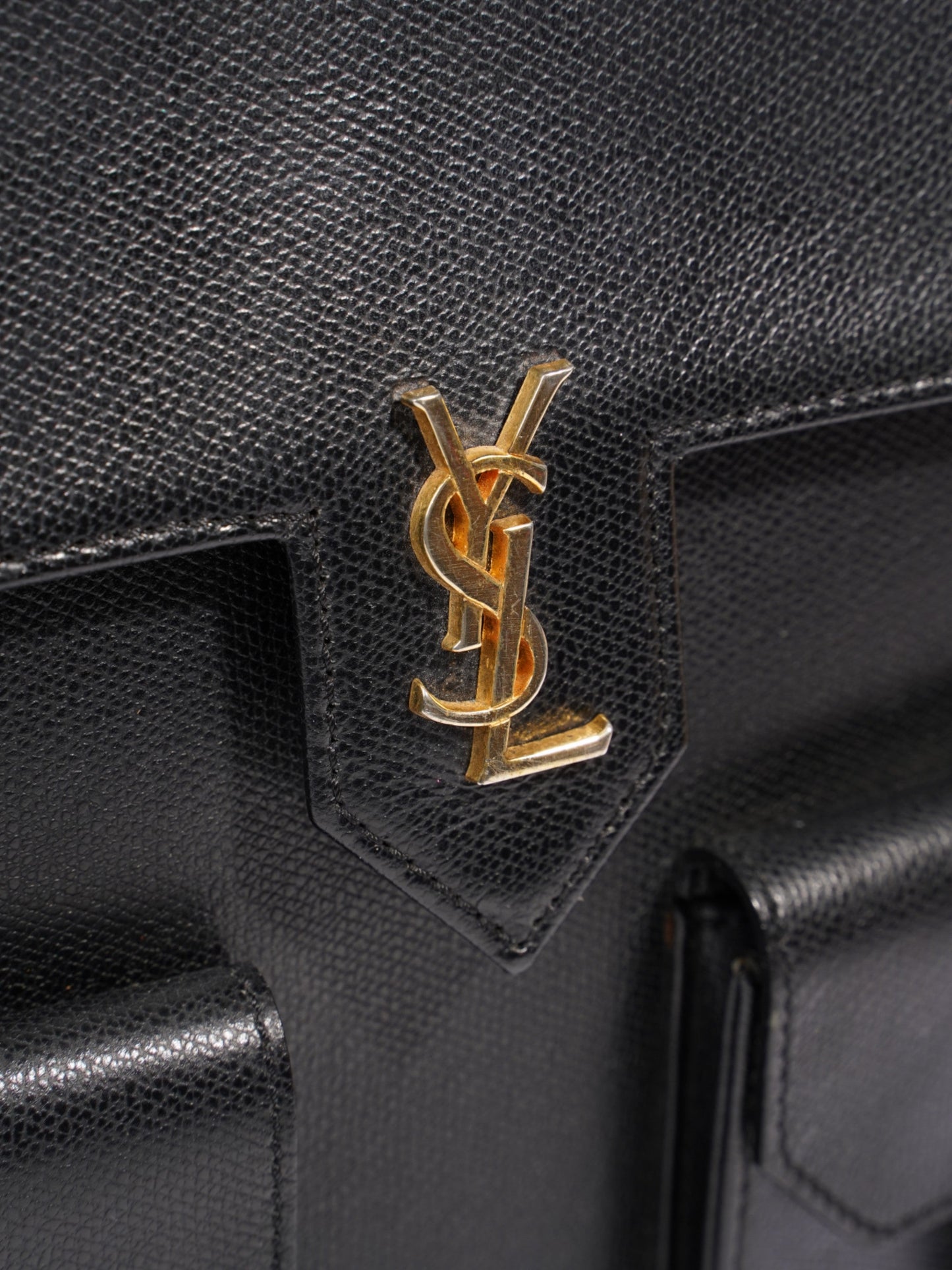 Saint Laurent Vintage Top Handle Black Grained Leather