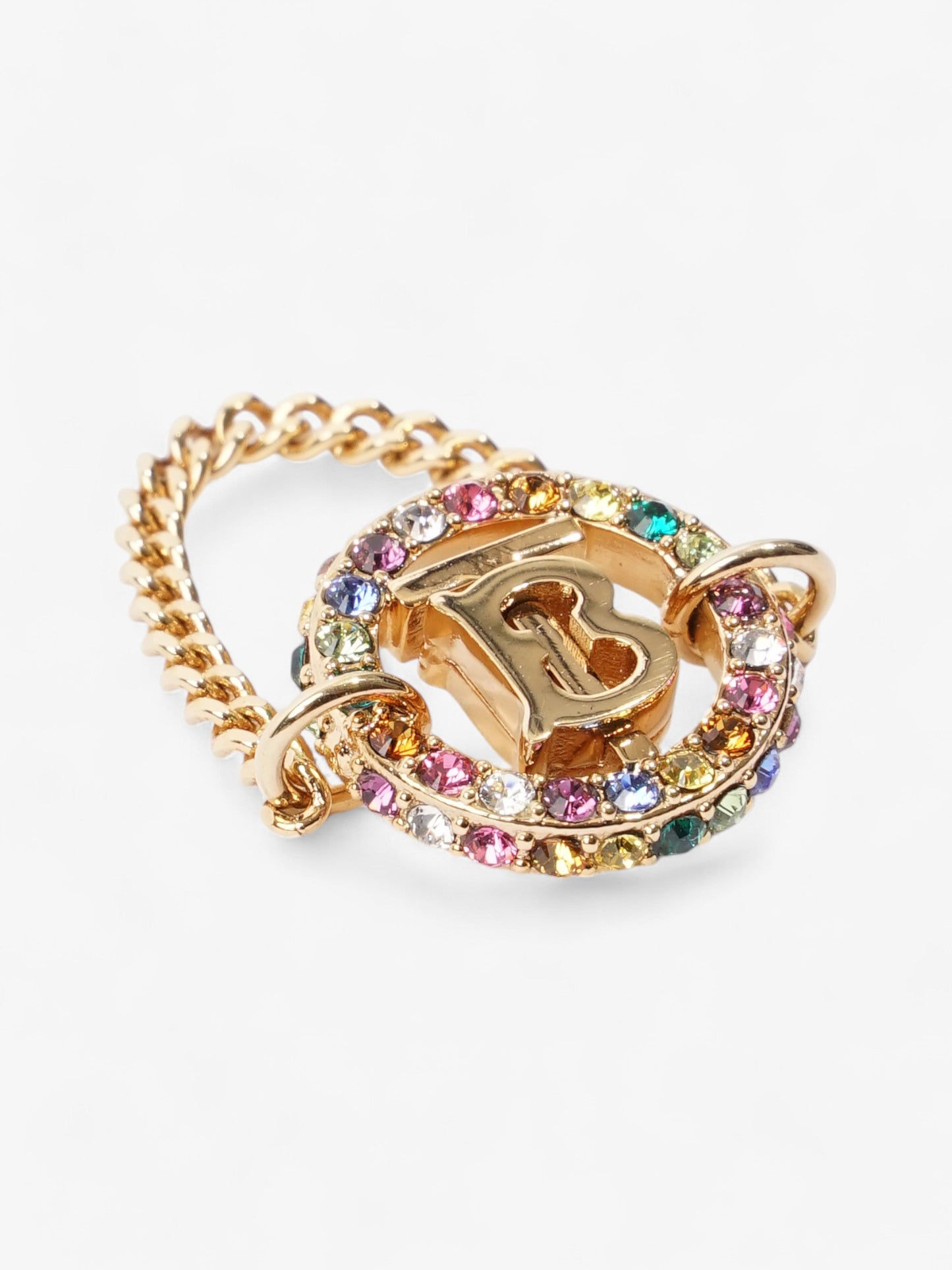 Burberry TB Pave Chain Ring Light Gold / Multicoloured Base Metal Small (Circumference - 50mm)