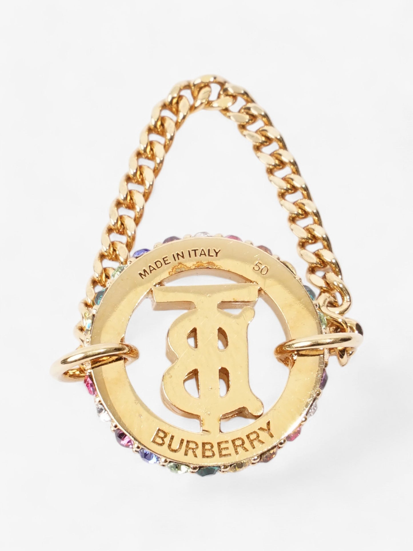 Burberry TB Pave Chain Ring Light Gold / Multicoloured Base Metal Small (Circumference - 50mm)