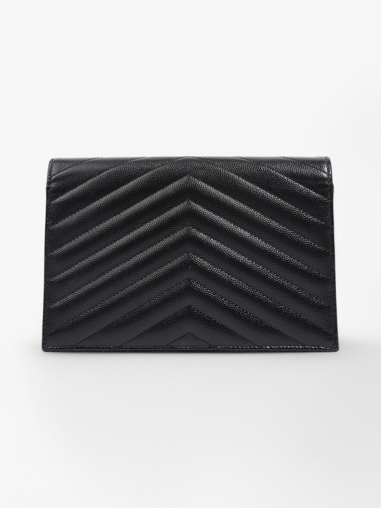 Saint Laurent Cassandre Envelope Chain Wallet Black Grained Leather