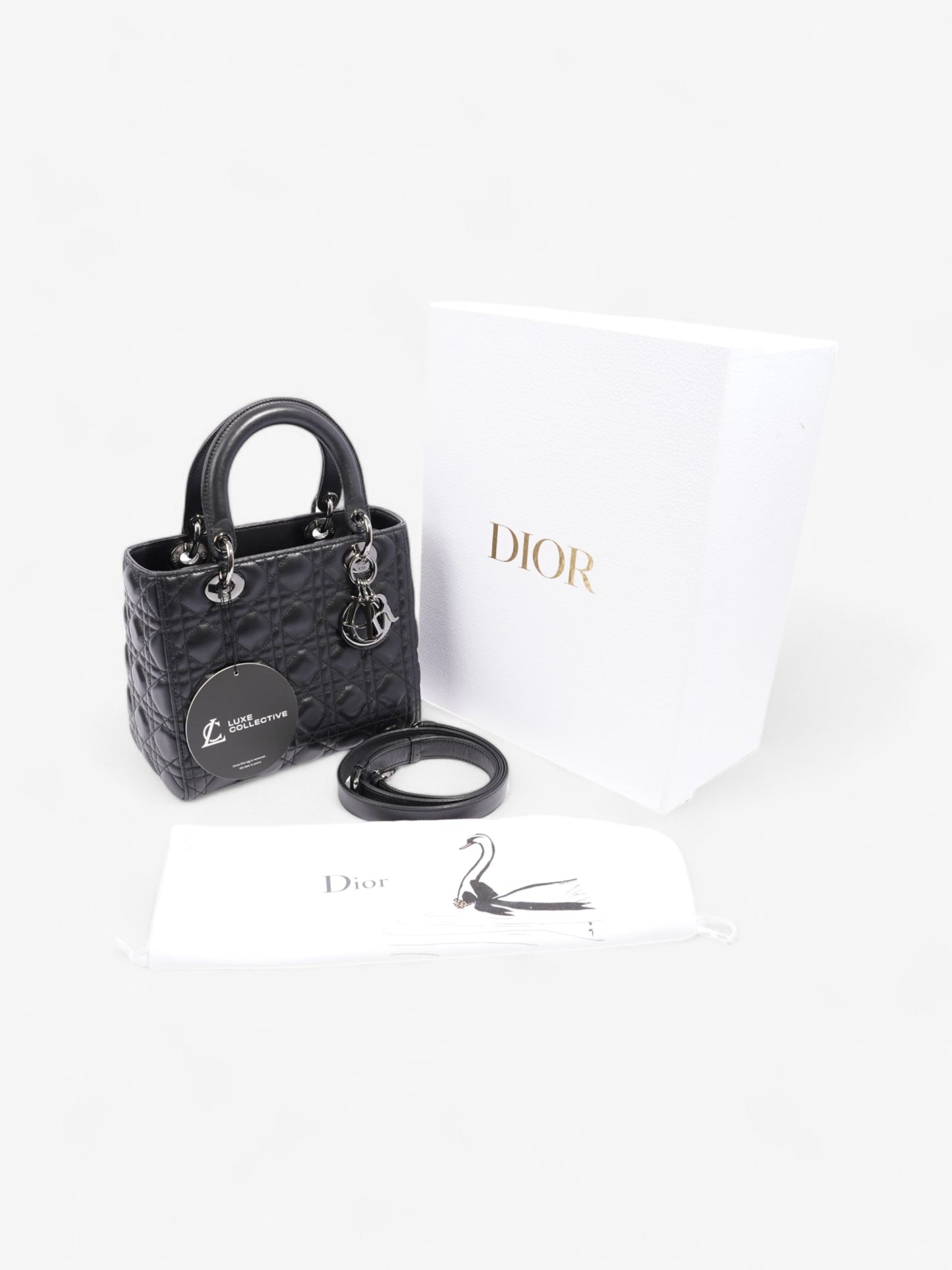 Christian Dior Lady Dior Black Lambskin Leather Medium