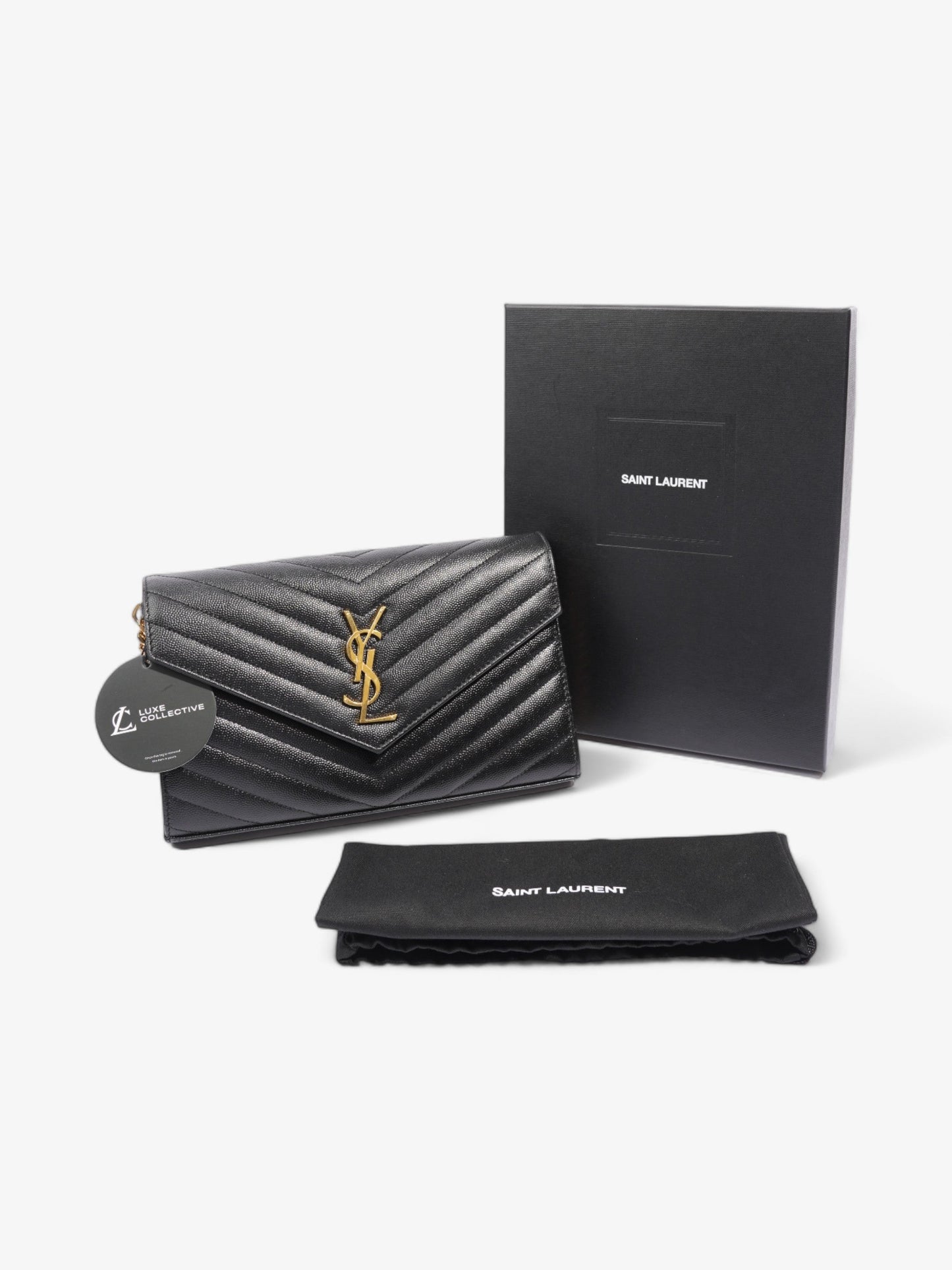 Saint Laurent Quilted Envelope Clutch Black Grained Leather