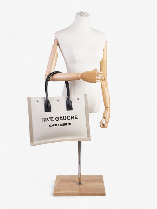 Saint Laurent Rive Gauche Tote Greige / Black Canvas Small