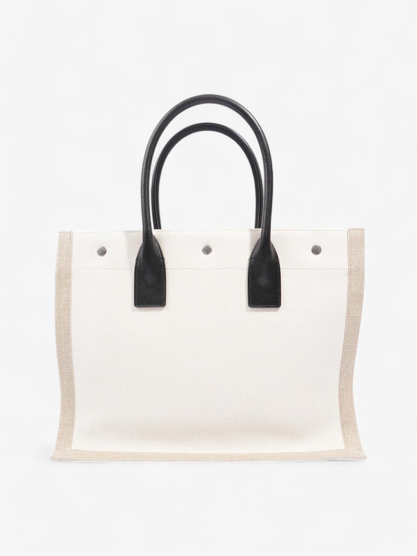 Saint Laurent Rive Gauche Tote Greige / Black Canvas Small