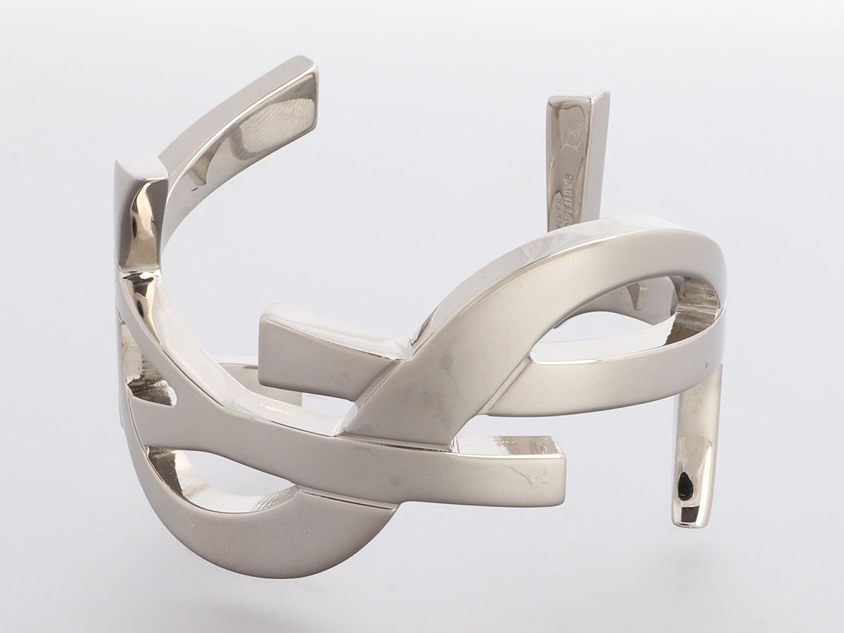 Saint Laurent Silver Cassandre Monogram Cuff Bracelet