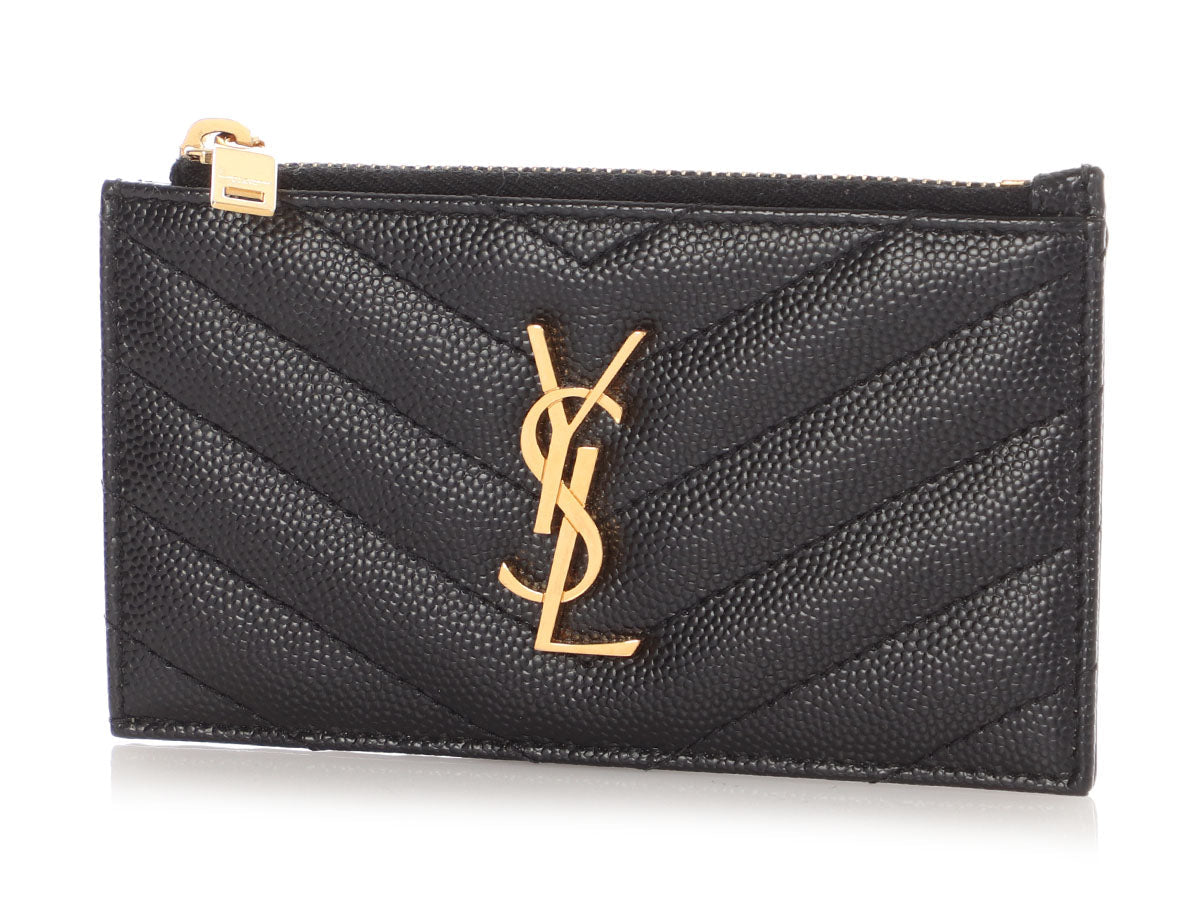 Saint Laurent Black Grain de Poudre Cassandre Matelassé Fragments Card Case