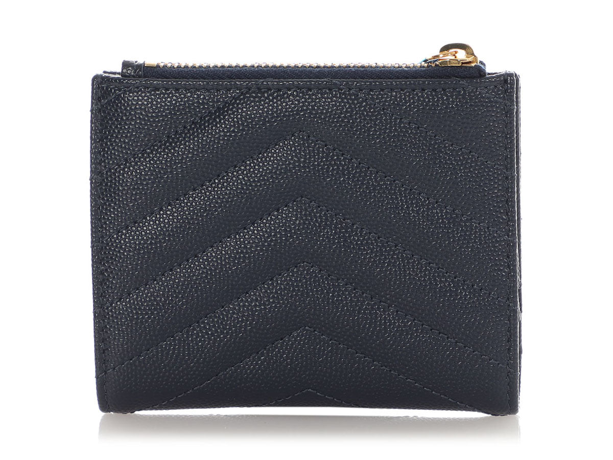 Saint Laurent Navy Grain de Poudre Compact Wallet