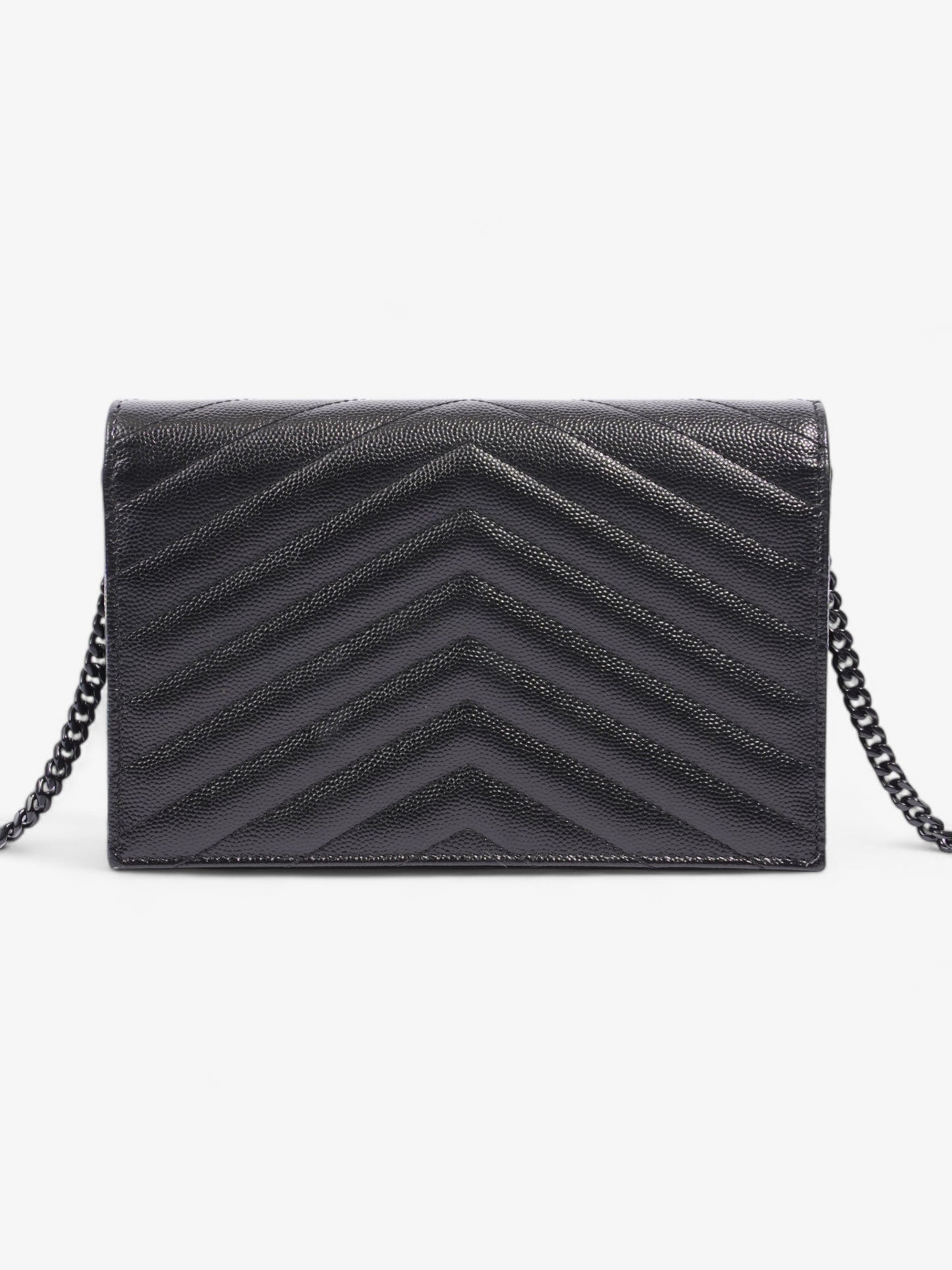 Saint Laurent Cassandre Envelope Chain Wallet Black Matelasse Leather