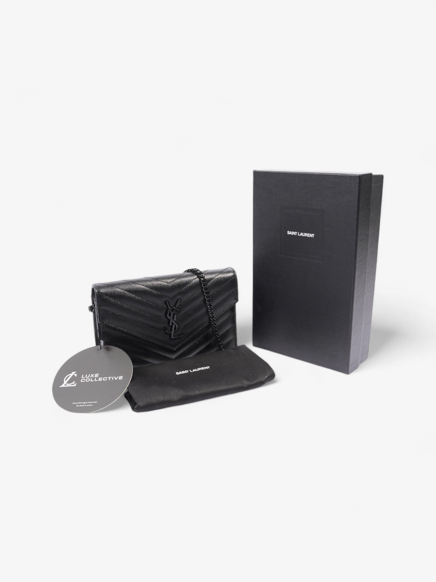 Saint Laurent Cassandre Envelope Chain Wallet Black Matelasse Leather