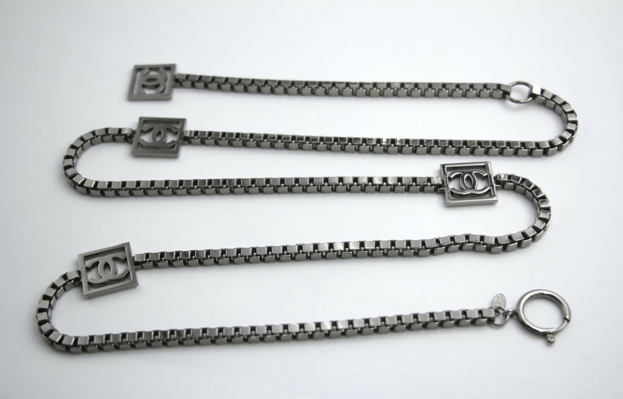 Chanel Vintage 06A Metal Four CC Silver Square Buckle Waist Chain 97CM