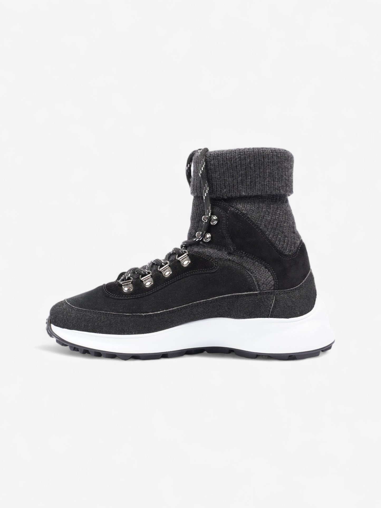 Chanel Interlocking CC Logo High Top Sneaker Black / Dark Grey Knit EU 38 UK 5