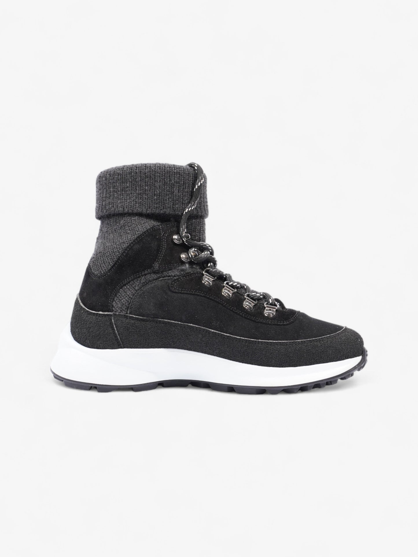 Chanel Interlocking CC Logo High Top Sneaker Black / Dark Grey Knit EU 38 UK 5