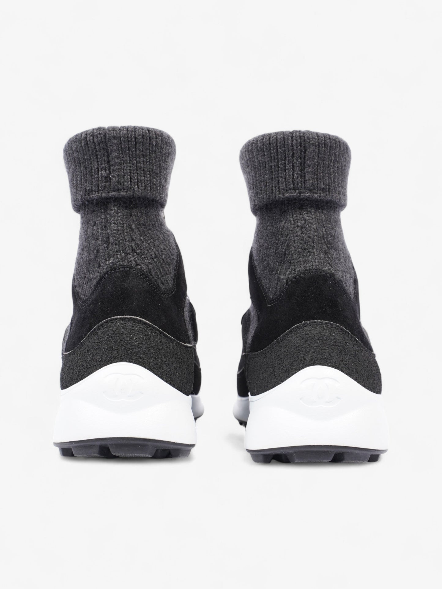 Chanel Interlocking CC Logo High Top Sneaker Black / Dark Grey Knit EU 38 UK 5