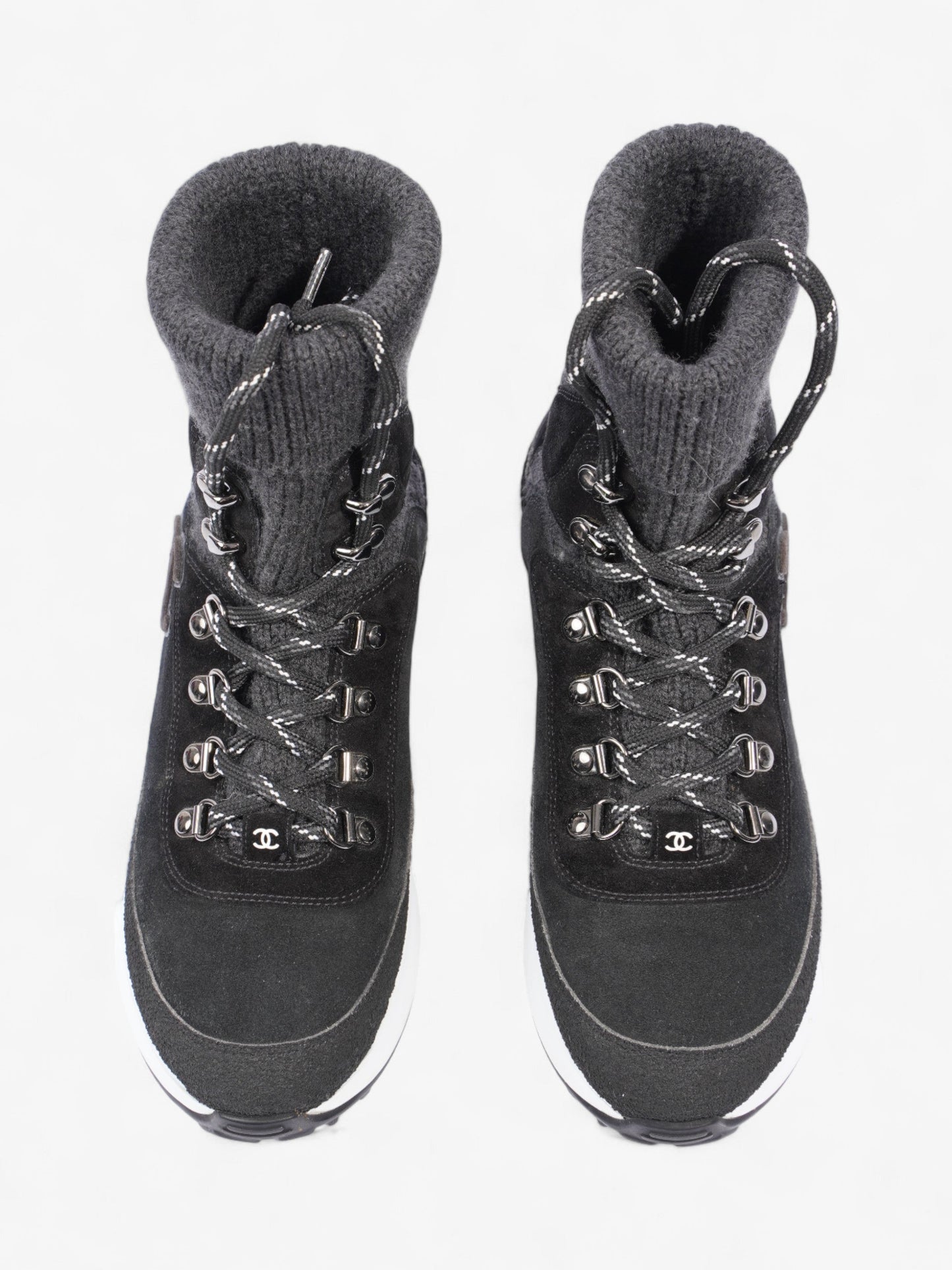 Chanel Interlocking CC Logo High Top Sneaker Black / Dark Grey Knit EU 38 UK 5