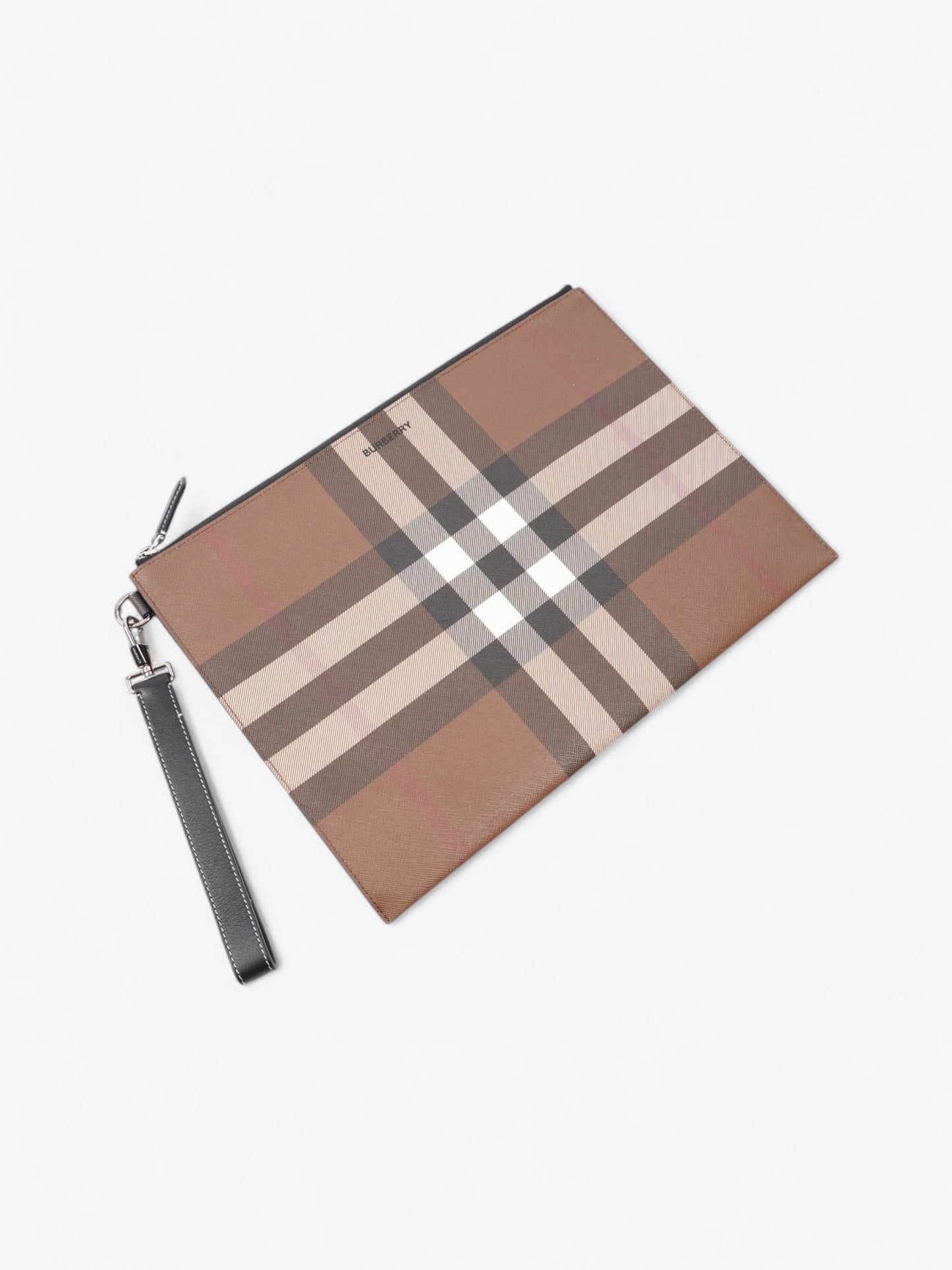 Burberry Check Zip Pouch Dark Birch Brown Canvas Large