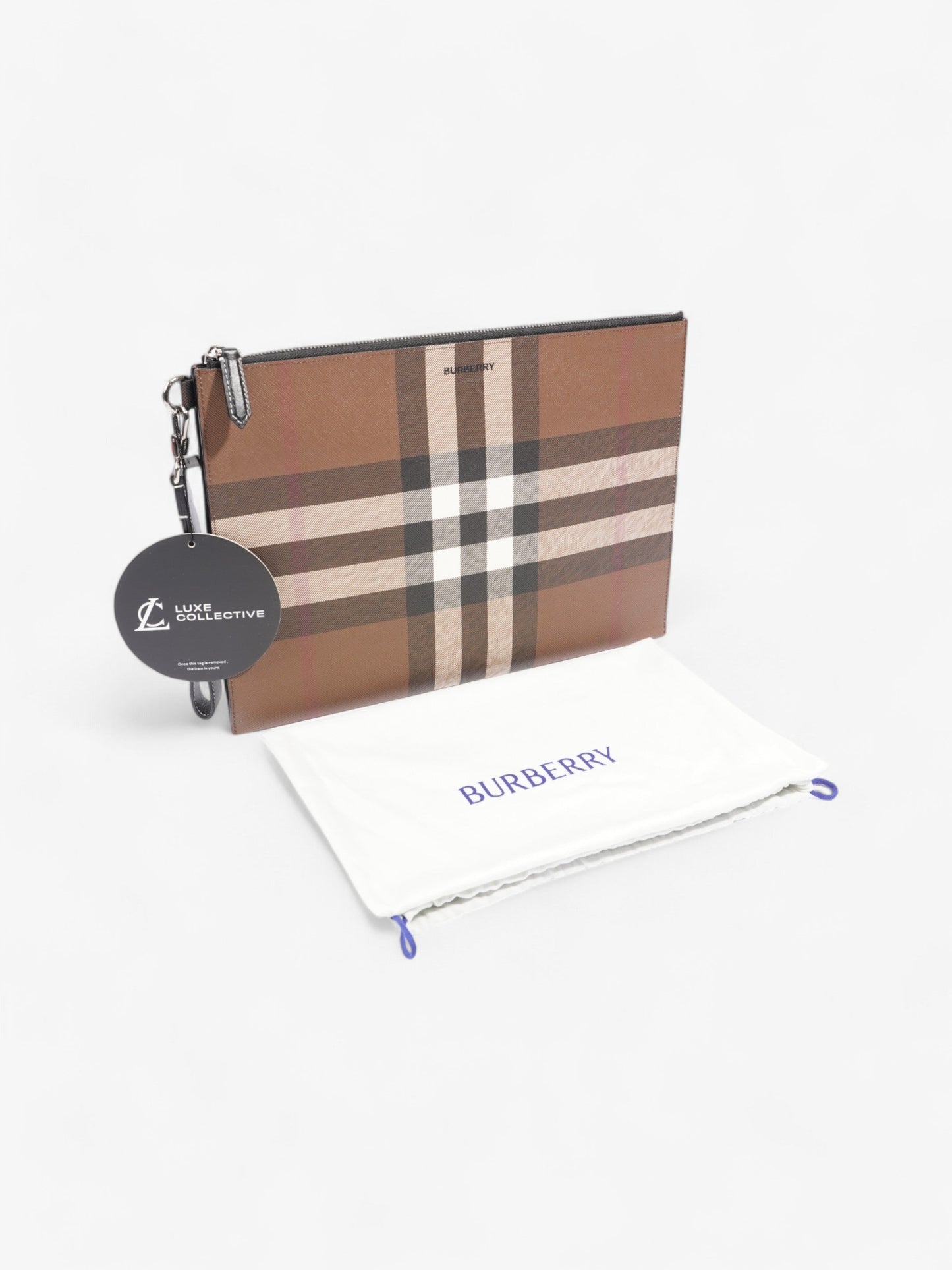 Burberry Check Zip Pouch Dark Birch Brown Canvas Large