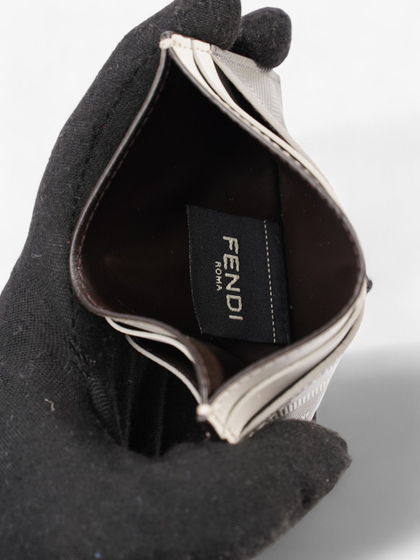 Fendi Shadow Card Holder Grey / Off White Leather