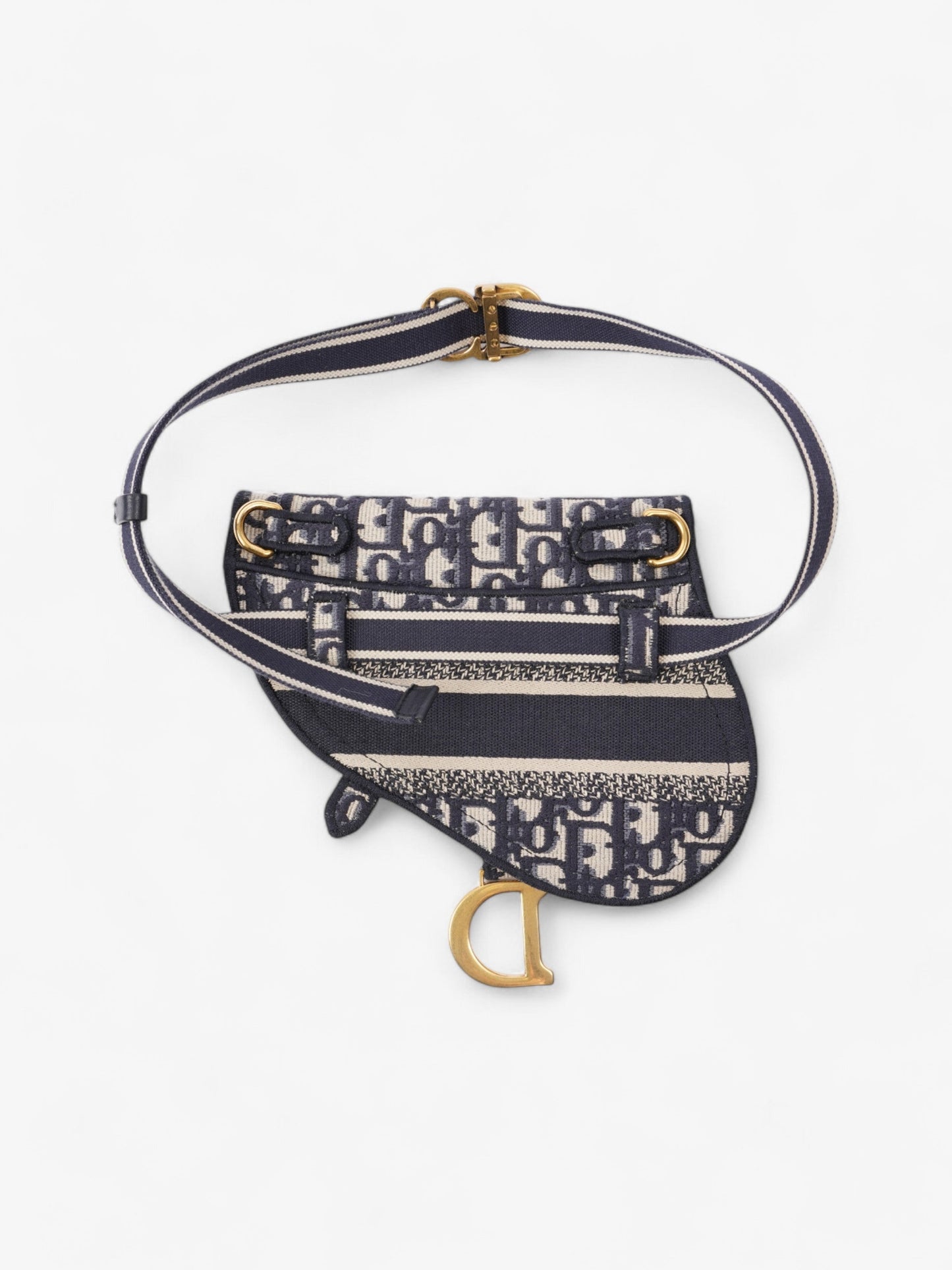 Christian Dior Saddle Flat Waist Pouch Navy Blue Oblique Canvas