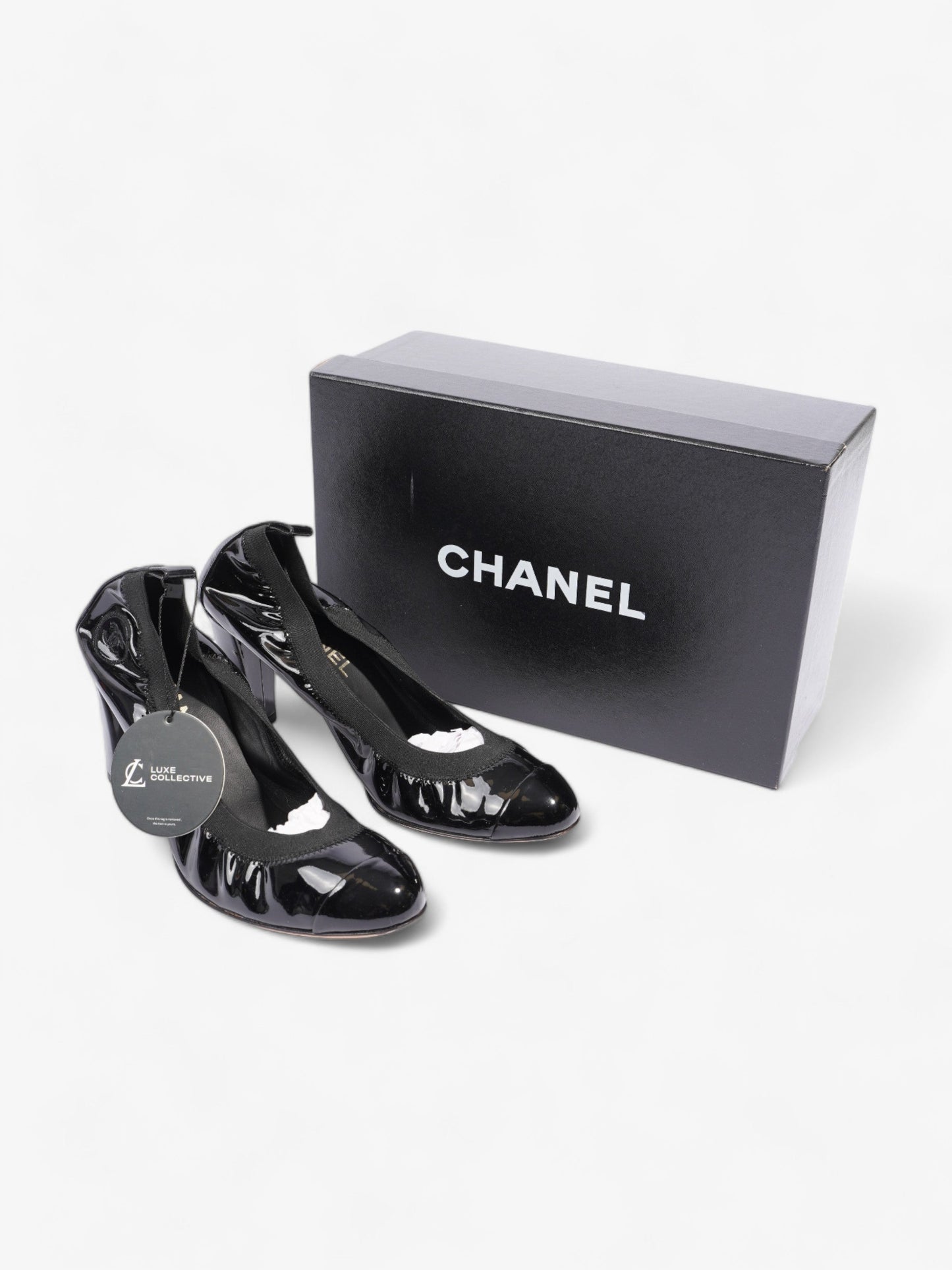 Chanel CC Ballerina Platform Pumps 70 Black Patent Leather EU 39 UK 6