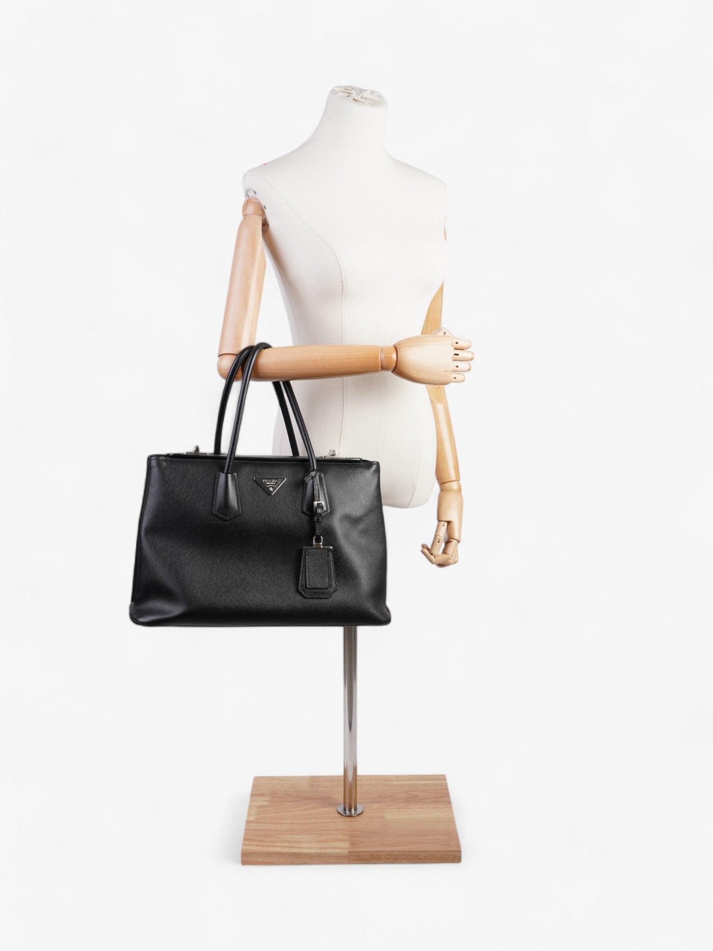 Prada Turnlock Twin Tote Black Saffiano Leather
