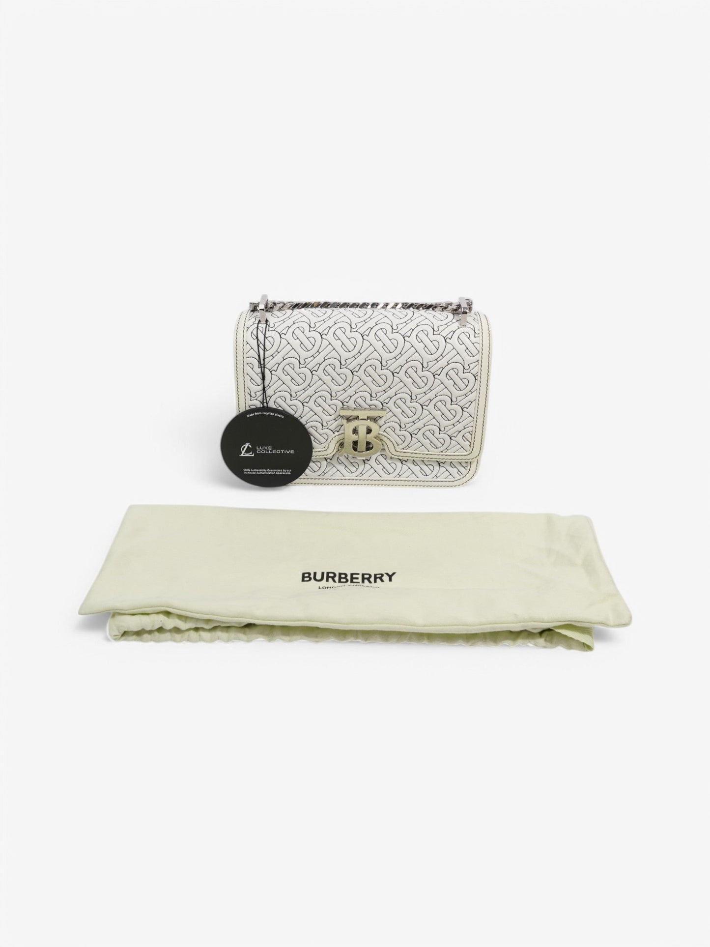 Burberry TB Chain Bag Optic White / Black Lambskin Leather Small