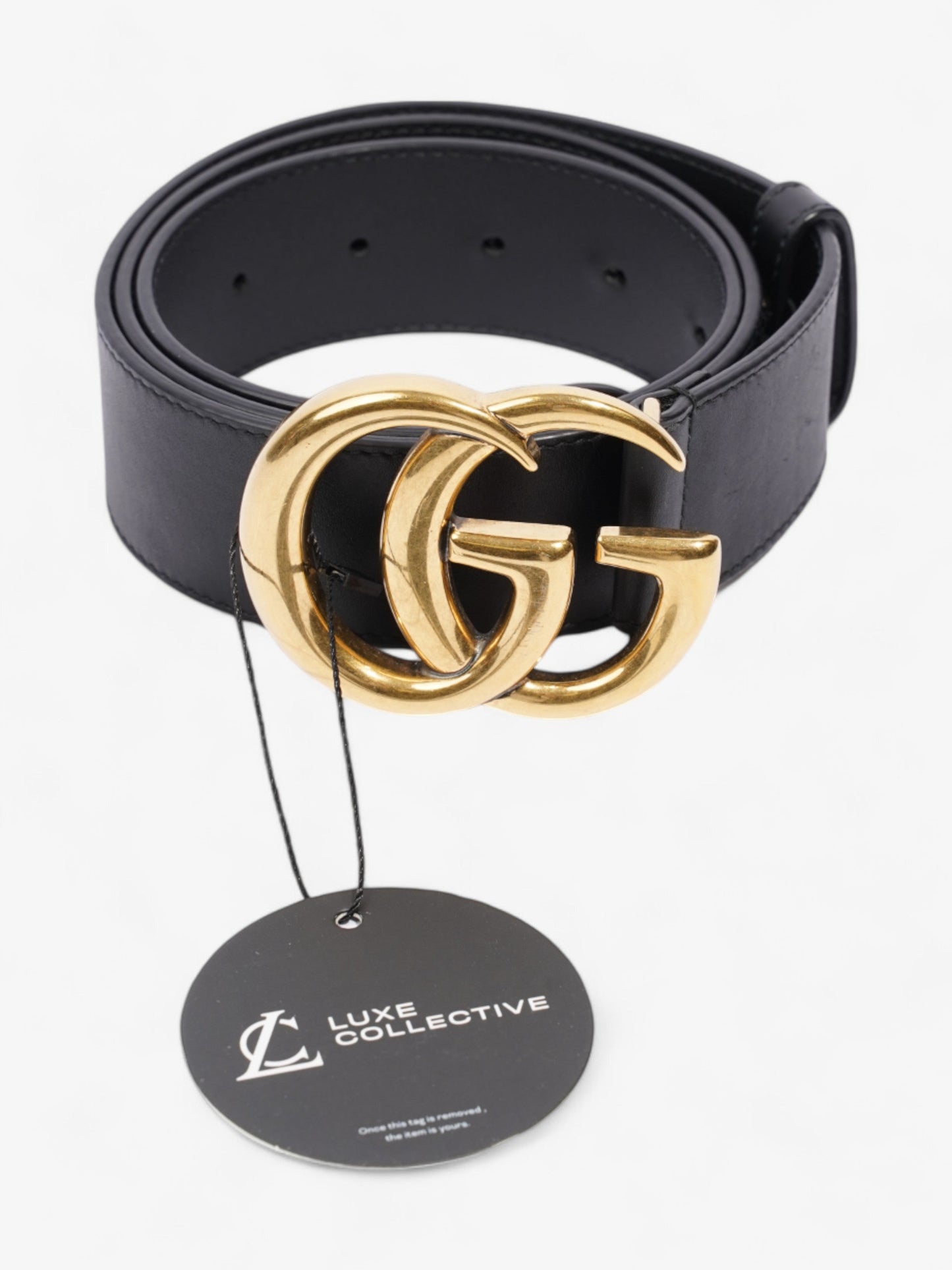 Gucci GG Marmont 2015 Re-Edition Wide Belt Black / Gold Leather 85cm / 34"