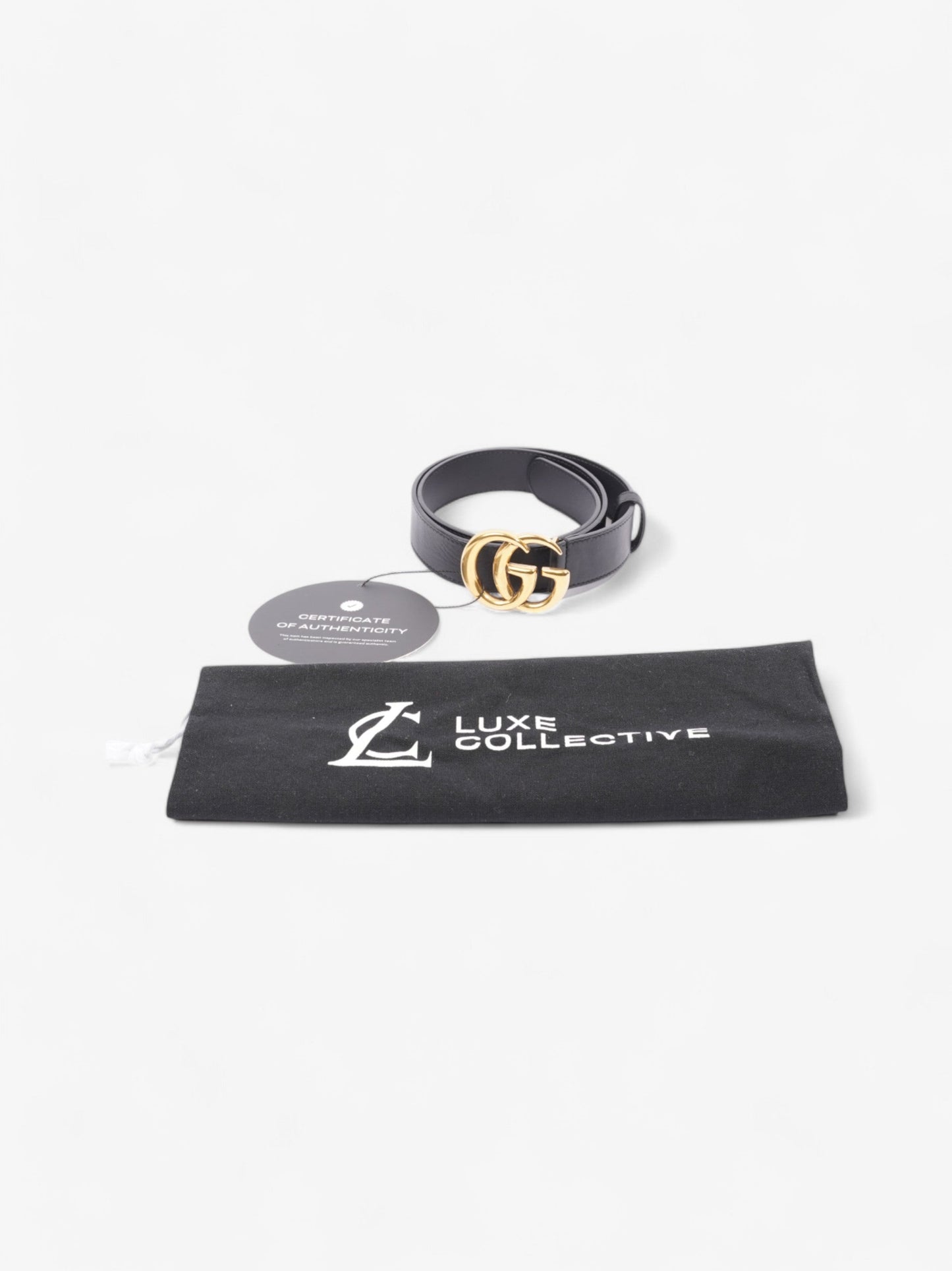 Gucci GG Marmont Belt Black / Gold Leather 80cm / 32"