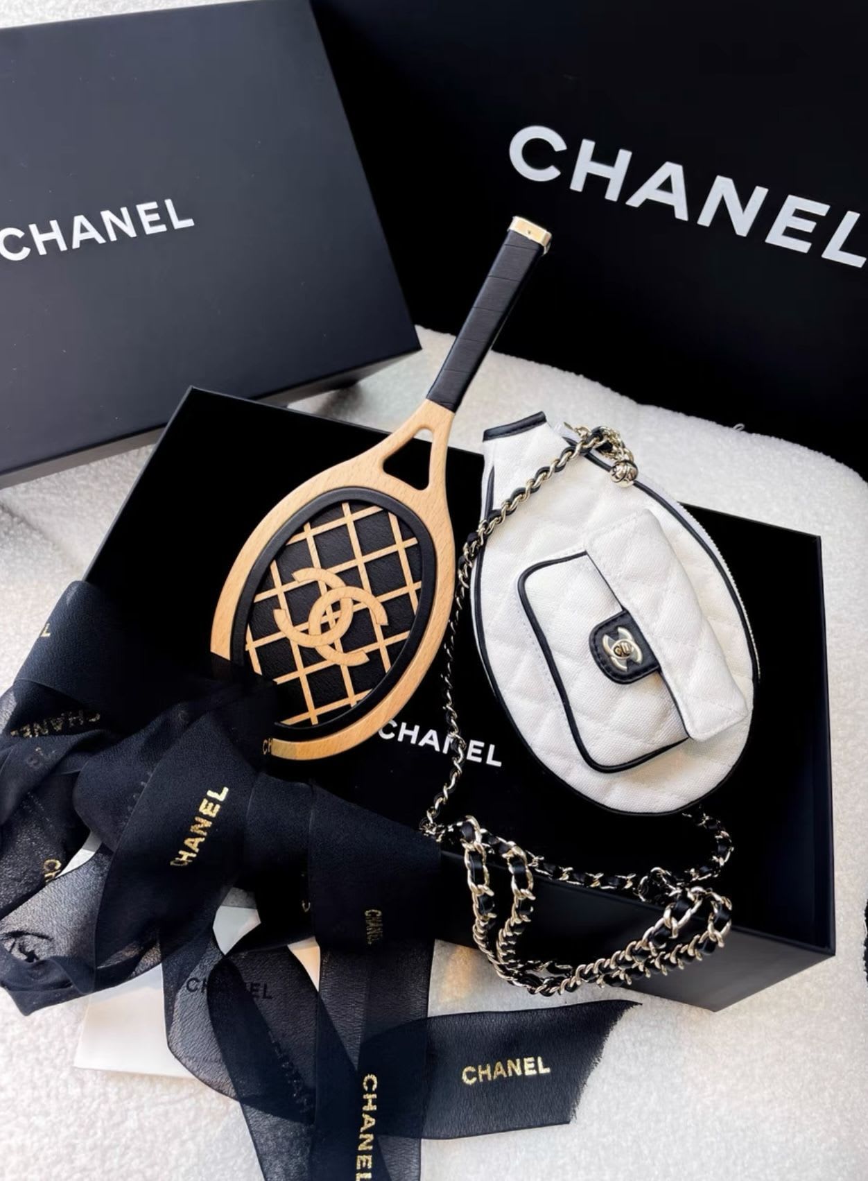 Chanel 23C White Quilted Tennis Racket Mirror *Collector's Piece*