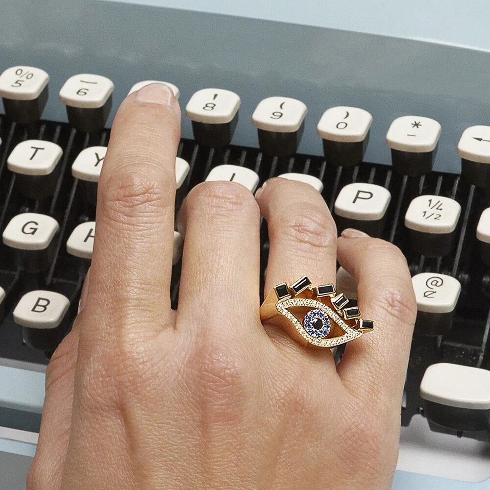 Black Crystal Evil Eye Ring