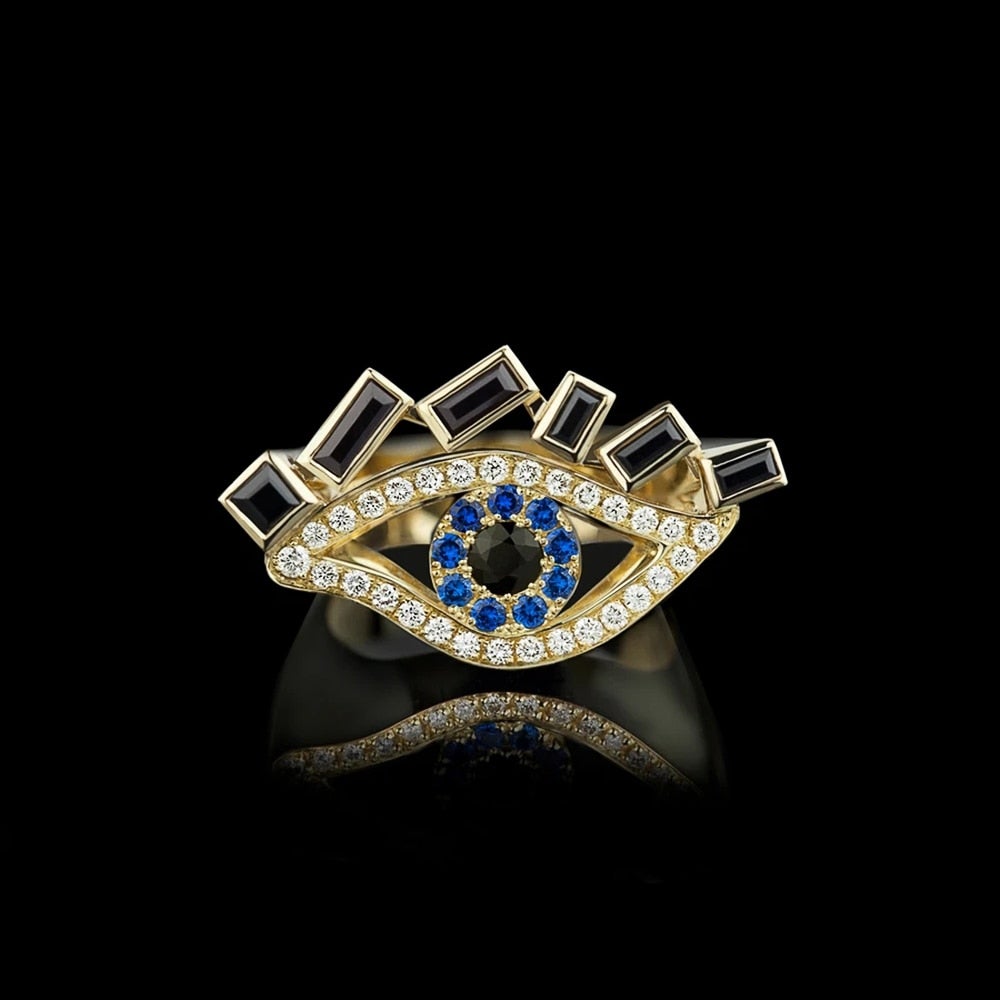 Black Crystal Evil Eye Ring
