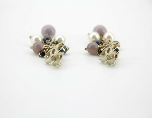 Chanel A11P Imitation Pearl Purple Blue Grape String CLIP-on Earrings