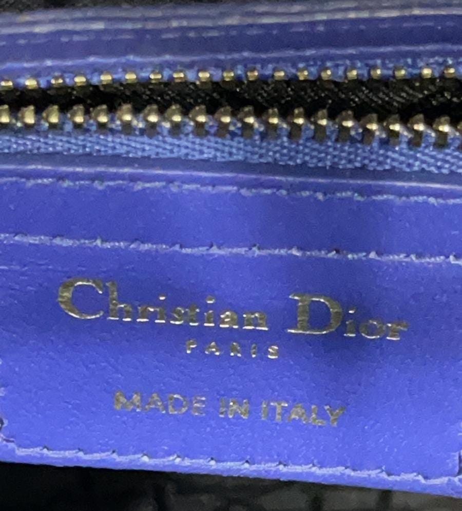 CHRISTIAN DIOR Large Lady Dior Lambskin Leather Shoulder Bag Blue