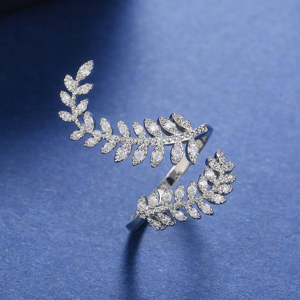 Cordelia Silver Crystal Vine Ring