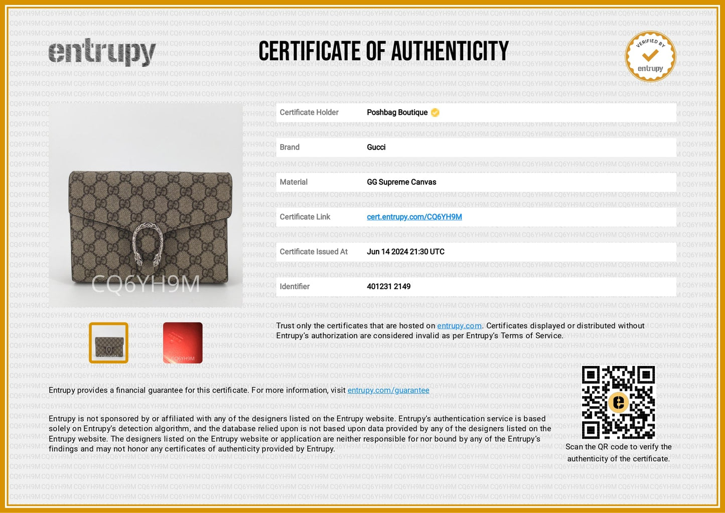 Gucci Dionysus GG Supreme Canvas Chain Wallet Bag