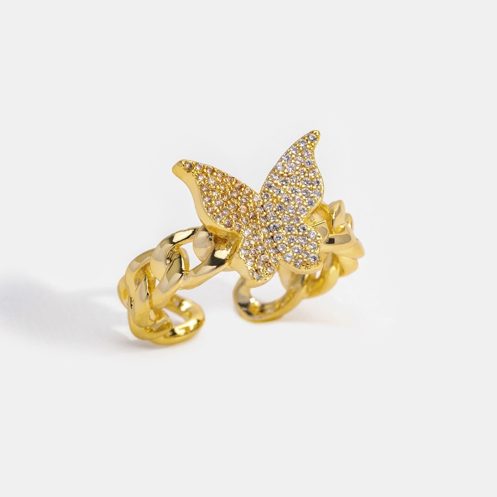 Crystal Butterfly Chain Ring
