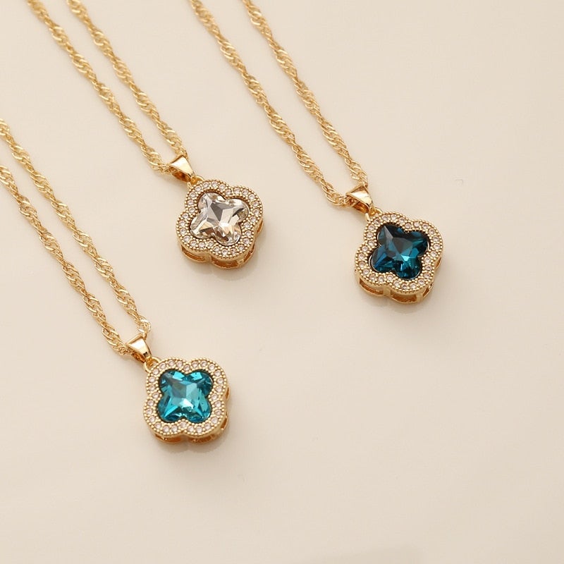 Crystal Four-Leaf Clover Pendant Necklace