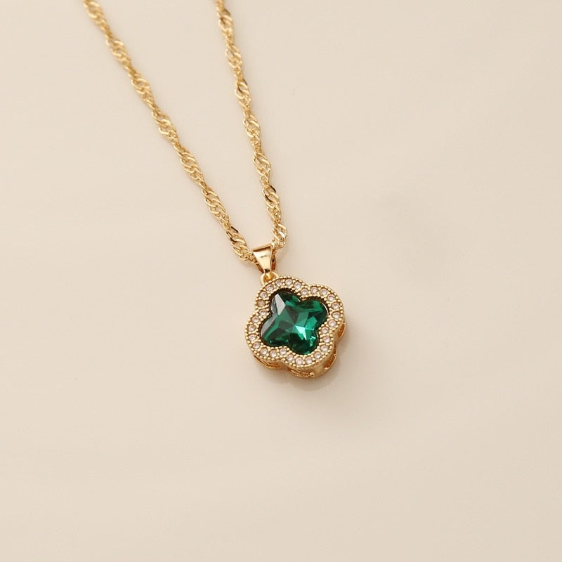 Crystal Four-Leaf Clover Pendant Necklace