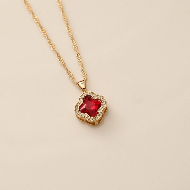 Crystal Four-Leaf Clover Pendant Necklace