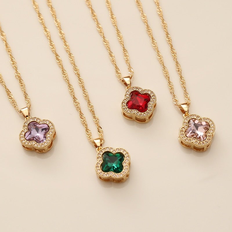 Crystal Four-Leaf Clover Pendant Necklace