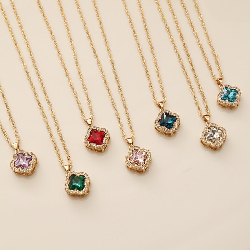Crystal Four-Leaf Clover Pendant Necklace