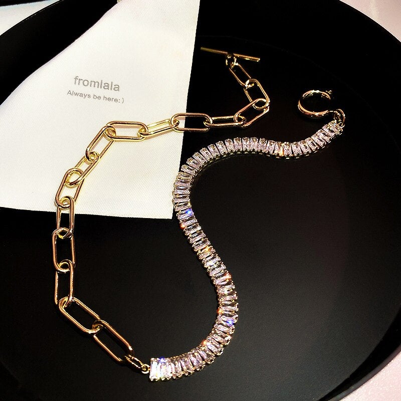 Crystal & Gold Chain Choker Necklace